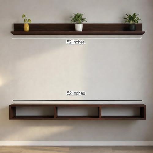 Image of DAS Russell Wall Mounted TV Unit with LED Lights & Storage Shelf | Modern Floating Entertainment Unit for Living Room | Wooden Finish Media Console for Set Top Box, Wenge up to 55 inch Screen