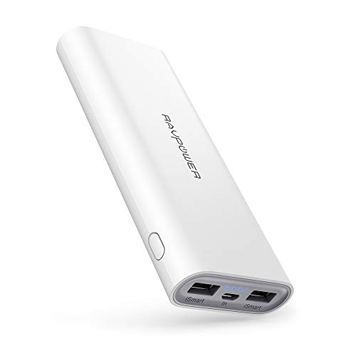 Portable Charger Updated RAVPower 16750mAh Portable Chargers 4.5A Dual USB Output External Battery Pack Power Pack Power Bank (iSmart 2.0 Tech) for iPhone, iPad, Galaxy, Android Devices - White