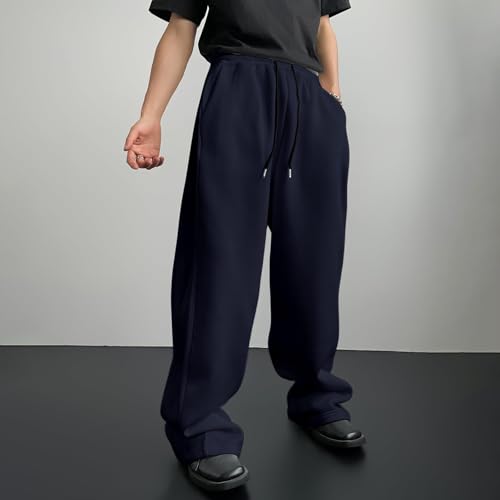 Baggy Sweatpants For Men Fleece Straight Leg Comfy Casual Elastic Waist Drawstring Wide Leg Sweatpant With Pockets4