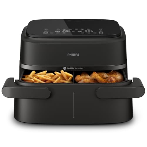 Philips 1000 Series NA150/09 Airfryer Dual Basket Compact 2-in-1 Design 7.1L Capacity RapidAir Technology Up to 90% Less Fat 2450W Digital Timer Black