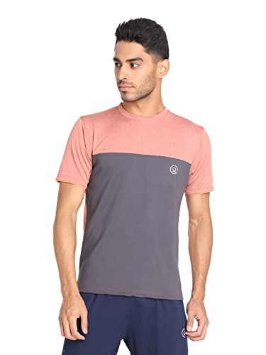 Image of CHKOKKO Men's Round Neck Gym T-Shirt Self Rust Dark Grey Orange M