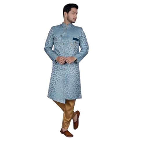 Amzira Men's Woven Printed Cotton Jacquard Sherwani Pajama Set wi...