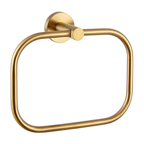 Square Towel Ring Brushed Gold, Angle Simple Sus304 Stainless Steel Swivel Hand Towel Holder, Bathroom Shower Face Towel Hanger, Wall Mount #TOP8