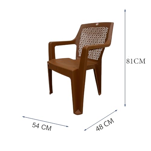 Image of SkyGlamour Cello Sonet Plastic Chair | Net Design Plastic Arm Chair for Garden, Home, Living Room, Indoor and Outdoor use |Plastic Chairs Set of 2 (Colour: Sandalwood; Set of 2)