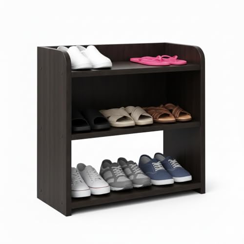 Image of FireBees Shoe Rack Wooden for Home | 3 Tier Shoe Stand Organizer for Entryway & Hallway | Footwear Storage Shelf for Shoes, Slippers & Sandals (Dark Brown, 40.6x25.4x50.8 cm)