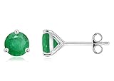 3 Prong Martini Setting Round Emerald Stud Earrings In 14K White Gold Finish (4Mm Emerald)