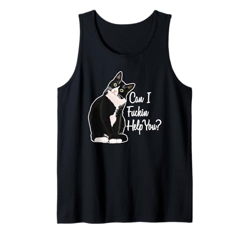 Can I Fuckin Help You? Funny Vulgar Novelty for Cat Lovers Tank Top