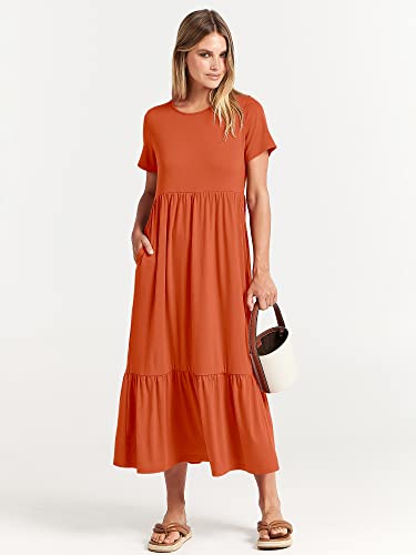 Image of ANRABESS Womens 2026 Summer Casual Maxi Dress A line Tiered Flowy Short Sleeve Crewneck T Shirt Beach Travel Long Dresses