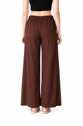 Image of Women Solid Wide Leg Palazzo Pants | Elastic Waist Drawstring Lounge Palazzo Trousers | Casual Comfortable Palazzo for Women & Girls