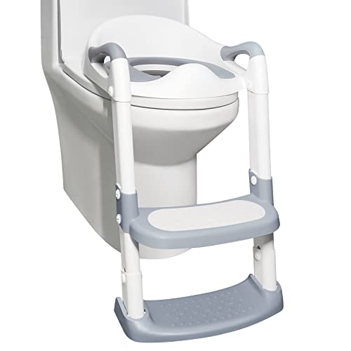 MTWML Potty Training Seat,Toddler Potty Chair with Step Stool Ladder,Kids Potty Training Toilet Baby Seat with Splash Guard Non-Slip PU Cushion for Boys Girls Infant Foldable Child Potty Seat(Gray)