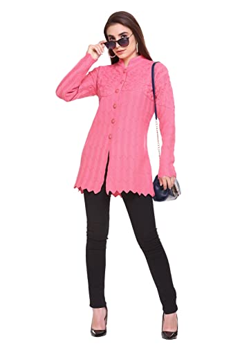 Image of Womens Full Sleeve Button Self Design Long Cardigan
