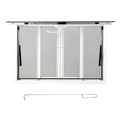 MERXENG Concession Window 60"x36", Aluminum Alloy Food Truck Service Window with 4 Horizontal Sliding Windows & Awning & Drag Hook, Up to 85 Degrees Serving Window for Food Truck Concession Trailer Cover