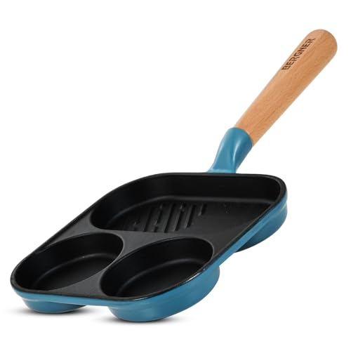 Image of Bergner Excalibur Lightweight Cast Iron 18cm Breakfast Pan, Sturdy Wooden Handle, Non-Stick Coating, PFAS Free, Perfect Heat Distribution, Elegant Design - Induction Compatible (Blue)