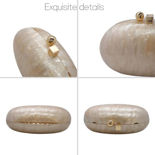Image of Acrylic Evening Clutch Bag for Women Shell Shape Shoulder Crossbody Bag Glitter Marble Purse Handbag