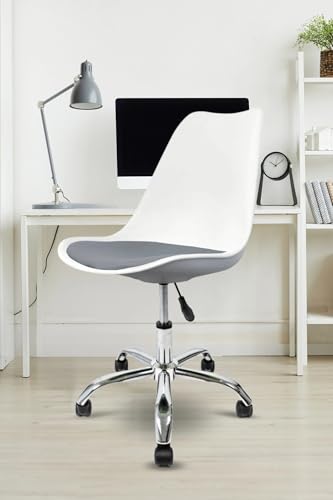 Image of Amazon Brand - Umi Faux Leather Height-Adjustable Modern Revolving Rotary Arm Office Study Desk Chair - Ideal for Spa, Bar, Home - White & Dark Grey Color