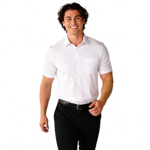 &COLLAR Mens Short Sleeve White Dress Shirt, XS Slim Fit Button Up