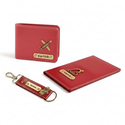 Image of Customized Wallet, Passport Cover & Keychain Combo Set for Men | Personalized Name Engraved Wallet & Passport Holder with Charm Keyring Corporate Gifts