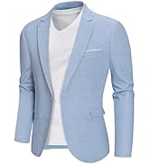MY'S Men's Slim Fit One Button Linen Suit Blazer, Casual Sports Jacket, Lightweight Business Dail...