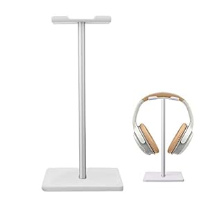 Headphone Stand Gaming Headset Holder Universal Aluminum Metal Headphone Holder Hanger with Aluminum Supporting Bar Flexible Headrest ABS Solid Base for All Headphone,White