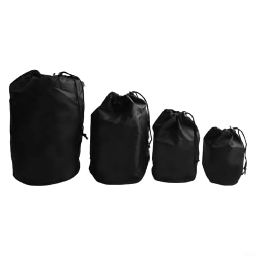 4PCS Hiking Stuff Sack Bundle 190D Nylon Drawstring Storage Bags for Camping Sleeping Bag Gear Organization Travel Black