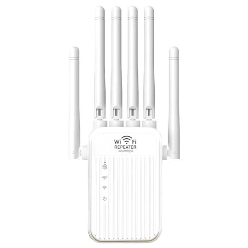 Repetidor WiFi,Amplificador señal WiFi,Potente Amplificador WiFi 6 Antenas,2 Puertos LAN,Cobertura de hasta 11800m³,Modos Repetidor/Router/Ap,Adecuada para Oficinas y Hogares,Fácil Instalación