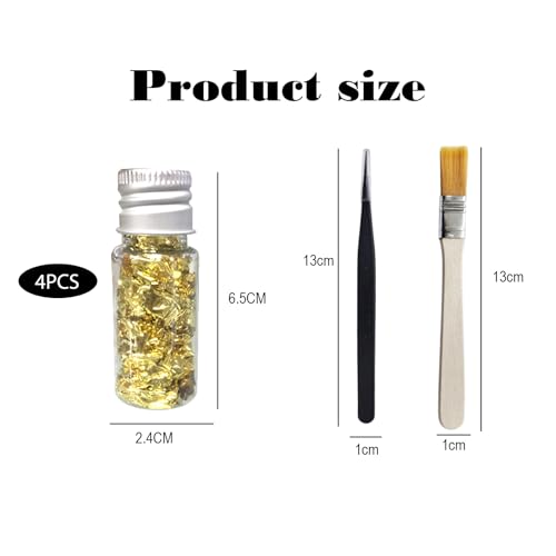 Lonwiner 4 Stück Gebäck Blattgold Flocken, Tortendeko Hochzeit Blattgold Essbar Cupcake Deko Essbarer Glitzer Dessert Goldfolie Flocken