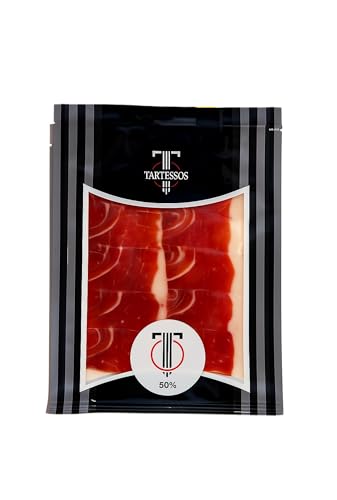Jamones Tartessos - Jamón de Cebo Ibérico I 50% Raza Ibérica I Curación en Bodegas Naturales de una forma Artesanal I Sobres de Loncheado I 80gr por sobre I 10 Sobres