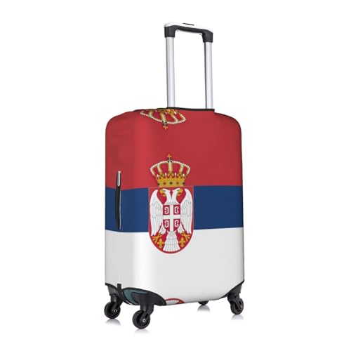 Flag Of Serbia Print Travel Elastic Suitcase Luggage Baggage Cover Protector, Washable And Anti-Scratch3