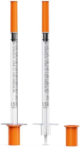 0.5ml Insulin Syringes 30G 5/16 Inch (8mm) with Needle, Individually Wrapped, Pack of 25