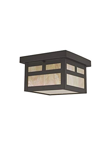 Livex Lighting 2138-07 Montclair Mission 1 Light Outdoor Bronze Finish Solid Brass Ceiling Mount with Iridescent Tiffany Glass, 5.50x8.00x8.00