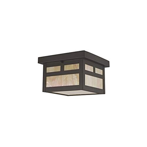 livex Lighting 2138–07 Montclair Mission 1 Light Outdoor Bronze Solid Brass Ceiling Mount with Iridescent Tiffany Glass by livex Lighting
