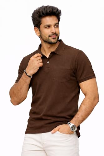 Image of Premium Pique Cotton Pocket Polo T-Shirt for Men | 210-220 GSM | Regular Fit | 2-Button Placket | Soft Breathable Fabric | XS-3XL