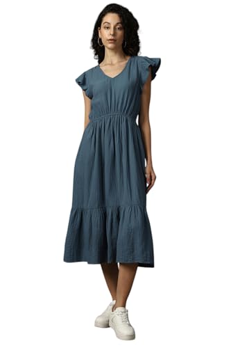 Image of High Star Women Cotton Solid Regular fit V-Neck Sleeveless Dresses