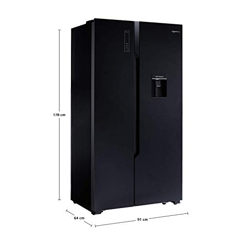 Image of (Renewed) AmazonBasics 564 L Frost Free Side-by-Side Refrigerator Appliance with Water Dispenser (Black Glass Door)