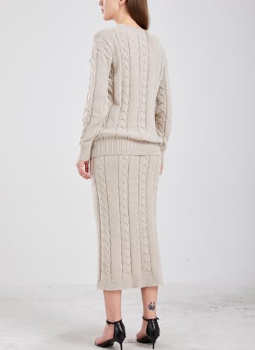 chouyatou Women Winter Casual Chunky Cable Knit Long Pencil Skirt 2 Piece Outfit Oversized Pullover Sweater Sets3