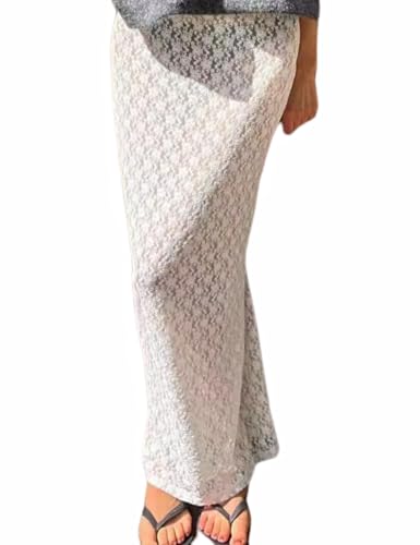 Perbai Womens Sheer Lace Maxi Skirt Low Rise Y2k See Through Long Mesh Skirt Summer Beach Coverups