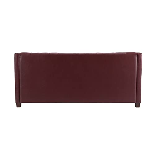 Hulala Home Faux Leather Sofa Couch, 75-Inch Extra Wide Leather Sofa With Tufted Back & Nailhead Trim Squared Arm, Transitional 3 Seat Sofa Sectional Couch For Small Apartment, Burgundy #TOP4