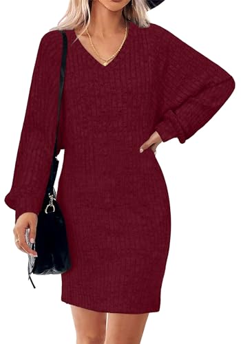 Fall Winter Sweater Dresses for Women 2025 Wedding Guest Formal Cocktail HOCO Halloween Christmas Holiday Party Long Sleeve Sexy Elegant Classy Boho Maxi Midi Burgundy Red Dress Fashion Clothing M
