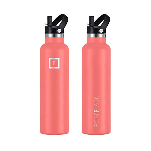 Iron °Flask Sports Water Bottle - 24 Oz, 3 Lids (Straw Lid), Leak Proof, Vacuum Insulated Stainless Steel, Hot Cold, Double Walled, Thermo Mug, Standard Metal Canteen #TOP2