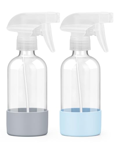 Comparison: Best Glass Spray Bottles For Cleaning 3 Worldgsb 2 Pack Glass Spray Bottles 8 oz, Empty Refillable Containers with Silicone Sleeve Protection, Glass Spray Bottles for Cleaning Solutions, Hair and Plants with Adjustable Nozzles Blue&Grey