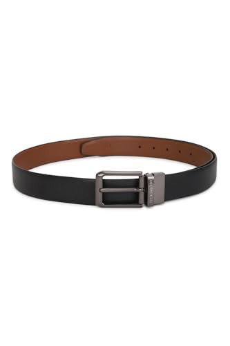 Image of Peter England Men Black Textured Belt and Wallet