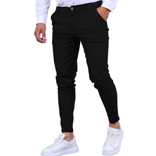Men's Fashion Dress Pants Stretch Slim Fit Flat-Front Skinny Casual Pants Business Golf Chinos Pants