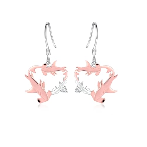 Hammerhead Shark Dangle Earrings - 925 Sterling Silver Cute Hammerhead Shark Mother Calf Earrings Ocean Jewelry Gifts for Eco-Conscious Animal Lovers