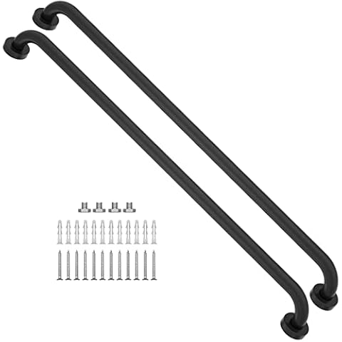 2 Pack 40 Inch Matte Black Shower Grab Bar, iMomwee Stainless Steel Bathroom Grab Bar, Bath Shower Balance Bar, Safety Hand Rail Support, Handicap Elderly Senior Assist Bath Handle (1.25" Diameter) Cover