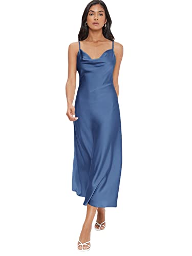 Image of Floerns Women's Spaghetti Strap Cowl Neck Long Slip Satin Silk Midi Dress