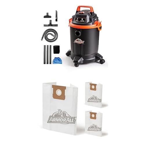 Armor All 4 Gallon Wet/Dry Vac 2.0 Peak HP Shop Vacuum with Nozzles & Brush + Armor All Standard Dust Bag 3pcs per Pack for Replacement