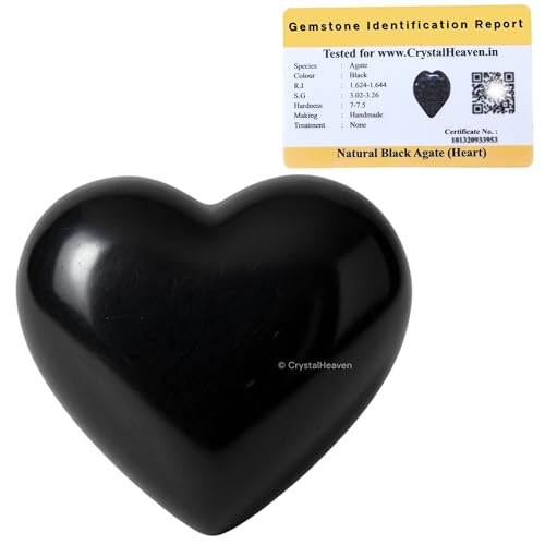 Image of Crystal Heaven Black Agate Heart Palm Pebbles Stones For Anxiety Stress Relief Massage-Aaa Grade Original Healing Gemstone Agate Heart Palm Stone For Yoga Meditation Spiritual