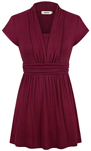 Bepei Plus Size Clothing for Women,Lady V Neck Embellished Colorful Top Tunic Short Sleeve Dating Cocktail Clubwear Polo Blouses Latest T-Shirt Maternity Wine 2XL