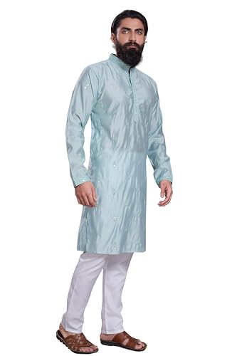 Image of DIVISIVE Men's Embroidered Cotton Silk Blend Only Slim Fit Kurta