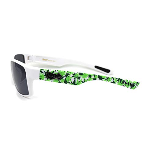 Image of Locs Marijuana Pot Leaf Print Rectangle Sport Horn Rim Sunglasses